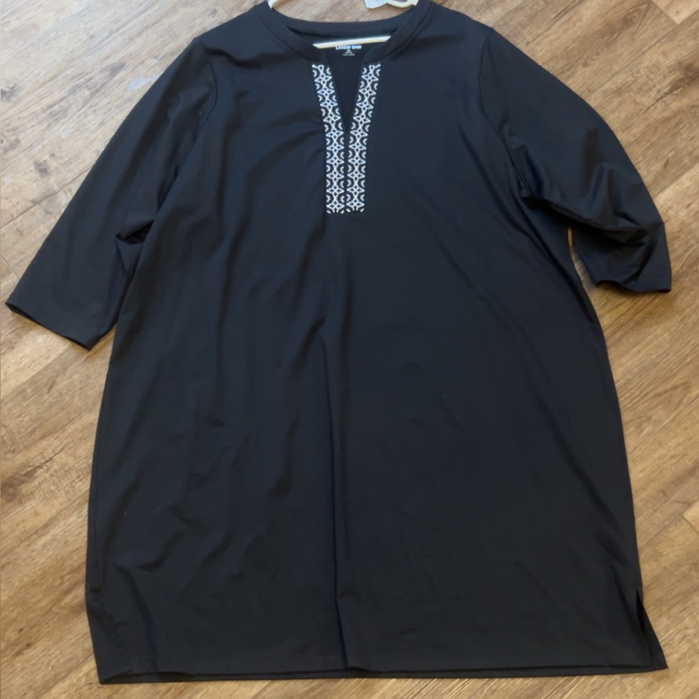 Lands' End Black Swim Coverup with Embroidery